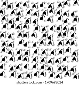 Square background pattern from geometric shapes are different sizes and opacity. The pattern is random filled with huges  black snowdrops. Vector illustration on white background