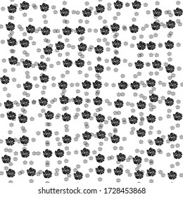 Square background pattern from geometric shapes are different sizes and opacity. The pattern is random filled with big  black roses. Vector illustration on white background