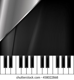 The square background with piano keys and metallic shape