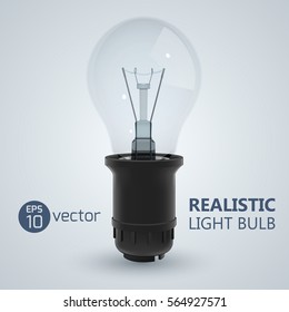 Square background with realistic image of incandescent lamp screwed in a bulb on bright background vector illustration