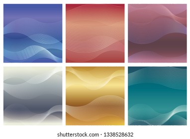Square background set with wavy patterns, vector illustration.