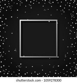 Square background with silver glitter dots, streamers and frame. Used clipping mask.