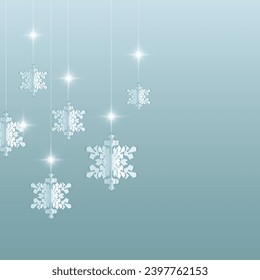 Square background with snowflakes in paper cut style