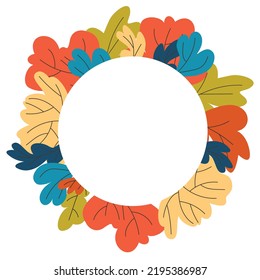 Square background for text with autumn abstract leaves. Circle copy space with fall leaves