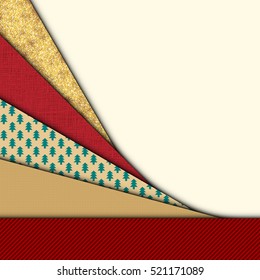 Square background in trendy material design style. Imitation of a textured Merry Christmas papers.