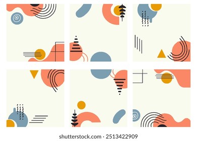 square background vibrant colors and a variety of abstract shapes, such as circles, lines, and dots. Perfect for modern design projects, social media graphics, or as a decorative element