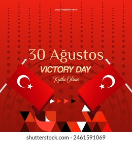 Fondo cuadrado para el Día de la Victoria de la República de Turquía, 30 de agosto. Anuncio geométrico moderno de la tarjeta de felicitación en color rojo monocromo para el día nacional turco. Diseño de Feliz Día de la Victoria