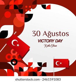 Fondo cuadrado para el Día de la Victoria de la República de Turquía, 30 de agosto. Anuncio geométrico moderno de la tarjeta de felicitación en color rojo monocromo para el día nacional turco. Diseño de Feliz Día de la Victoria