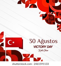 Fondo cuadrado para el Día de la Victoria de la República de Turquía, 30 de agosto. Anuncio geométrico moderno de la tarjeta de felicitación en color rojo monocromo para el día nacional turco. Diseño de Feliz Día de la Victoria