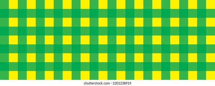 Un fondo cuadrado con motivos amarillos, verdes, a cuadros, los colores de la bandera brasileña.
