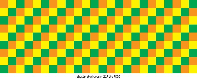Square background with yellow, green, orange diagonally arranged.