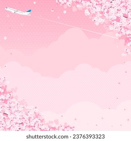 fondo cuadrado de flores de cerezo y un avión