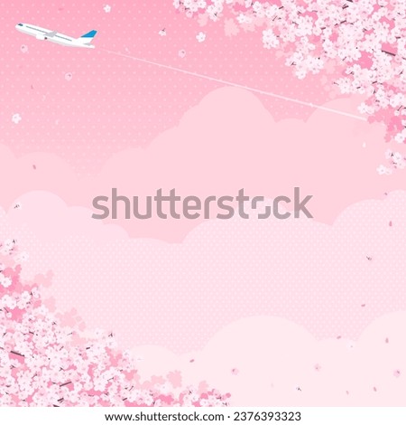 square backround of cherry blossoms and an airplane