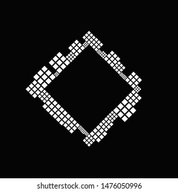 Square badge design element - black and white geometrical abstract vector illustration from diagonal squares