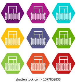Square balcony icons 9 set coloful isolated on white for web
