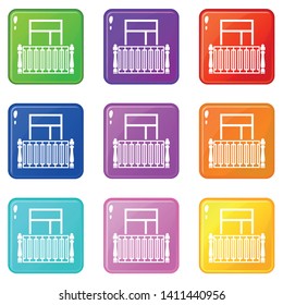 Square balcony icons set 9 color collection isolated on white for any design