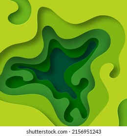 Square banner with 3D abstract background with green paper shapes. Vector layout design for flyers, posters and invitations. Vector illustration