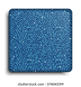 Square banner or background with blue sequins, glitters, sparkles, paillettes. Disco party light music with shiny sequins. Blue dots glitter texture. Metallic glowing cloth. Bright wall. Repeat.0.