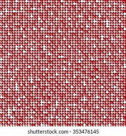 Square banner or background with red sequins, glitters, sparkles, paillettes. Disco party light music with shiny sequins. Red dots glitter texture. Metallic glowing cloth. Bright wall. Repeat.