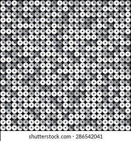 Square banner or background with silver sequins, glitters, sparkles, paillettes. Disco party light music with shiny sequins. Silver dots glitter texture. Metallic glowing cloth. Bright wall. Repeat.