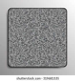 Square banner or background with silver sequins, glitters, sparkles, paillettes. Disco party light music with shiny sequins. Silver dots glitter texture. Metallic glowing cloth. Bright wall. Repeat.