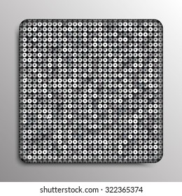 Square banner or background with silver sequins, glitters, sparkles, paillettes. Disco party light music with shiny sequins. Silver dots glitter texture. Metallic glowing cloth. Bright wall. Repeat.