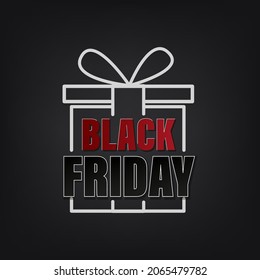 Square banner for black friday. Gift on a dark background. Icon. Sale symbol