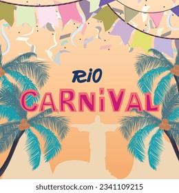 Square banner for Brazilian carnival. Party, parade, celebration, culture, tradition concept. 