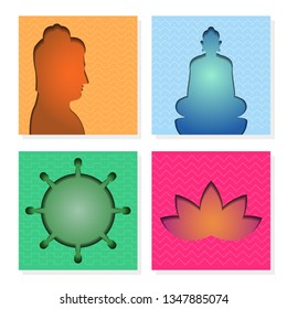 Square banner of Buddhism theme in paper cut style. Suitable for social media post.