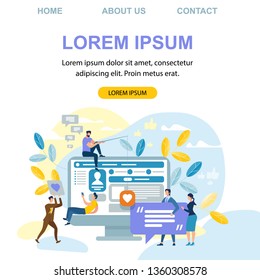 Square Banner with Copy Space. People Communication via Internet, Social Networking, Chating, Video, News, Messages, Web Site, Searching Friends, Mobile Web Graphics Cartoon Flat Vector Illustration