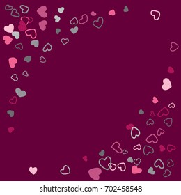 Square banner with corners wedding background, invitation card template. Vector heart confetti border with place for text. Valentine's day banner corners or card frame.