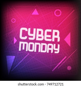 Square banner for Cyber Monday. Bright template with light for social media, web, business offer, flyer.