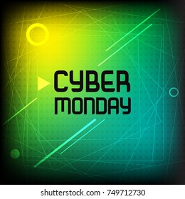 Square banner for Cyber Monday. Bright template with light for social media, web, business offer, flyer.