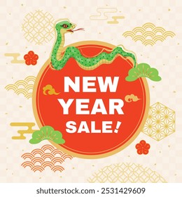 Square banner design of the New Year's sale of the year of the Serpent.
