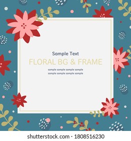 Square banner design with winter floral background and frame. Can be used for greeting cards, social media posts, photo frame, labels, and packages.