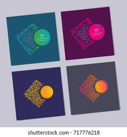 Square banner, flyer with a color gradient circle and chaotic line frame for your text.