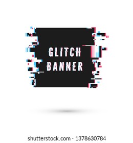 Square banner form in distorted glitch style. Vector illustration isolated on white background
