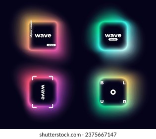 Square banner with gradient isolated on black background. Vector set. Fluid vivid gradients for banners, brochures, covers. Abstract liquid shapes. Colorful bright neon template. Dynamic soft color.