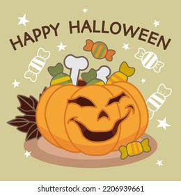 square banner happy halloween pumpkin with candy
