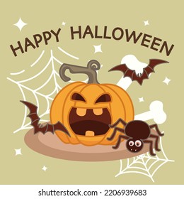 square banner happy halloween pumpkin and spider