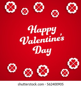 Square banner Happy Valentine's Day. Templates with red background and white hearts-flowers. Vector illustration.