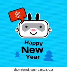 Square banner icon cute bunny happy new year on a blue background. Template greeting card, brochure or banner 