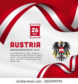 Square Banner illustration of Austria independence day celebration. Waving flag and hands clenched. Vector illustration.