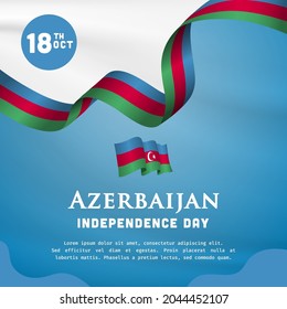 Square Banner illustration of Azerbaijan independence day celebration. Waving flag and hands clenched. Vector illustration.