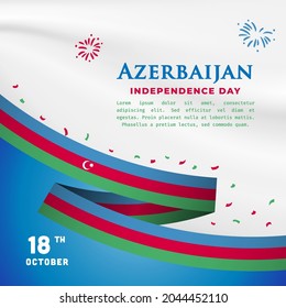 Square Banner illustration of Azerbaijan independence day celebration. Waving flag and hands clenched. Vector illustration.