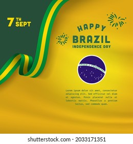 Square Banner illustration of Brazil independence day celebration. Waving flag and hands clenched. Vector illustration.