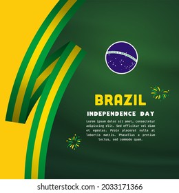 Square Banner illustration of Brazil independence day celebration. Waving flag and hands clenched. Vector illustration.