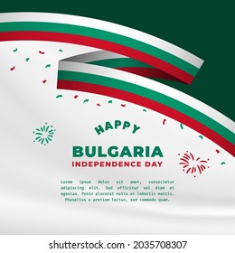 Square Banner illustration of Bulgaria independence day celebration. Waving flag and hands clenched. Vector illustration.