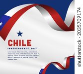 Square Banner illustration of Chile independence day celebration. Waving flag and hands clenched. Vector illustration.