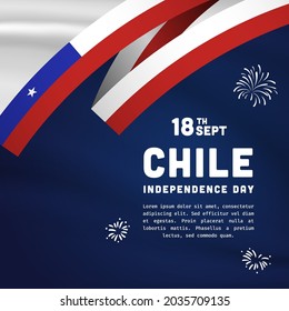 Square Banner illustration of Chile independence day celebration. Waving flag and hands clenched. Vector illustration.